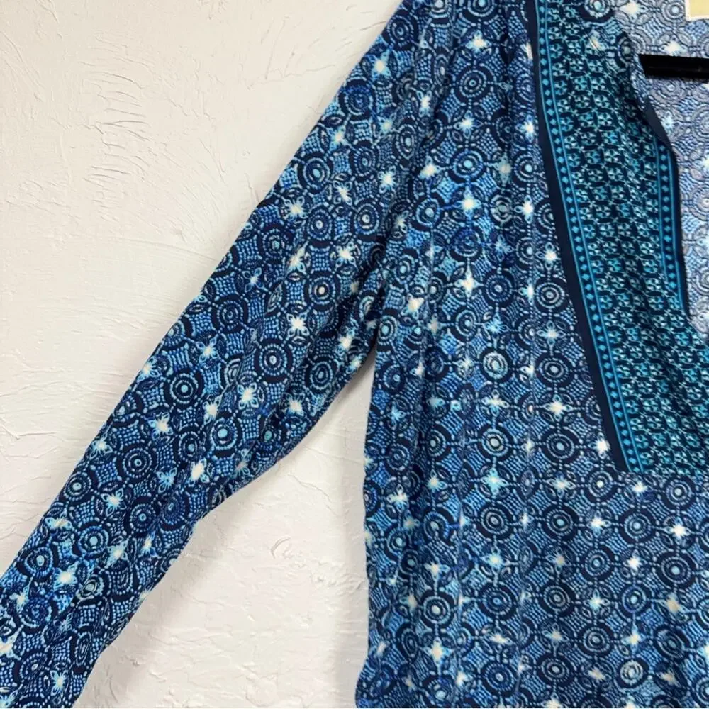 Michael Kors Blue Paisley Boho Blouse Womens L Casual Classic Beachy Shirt Top